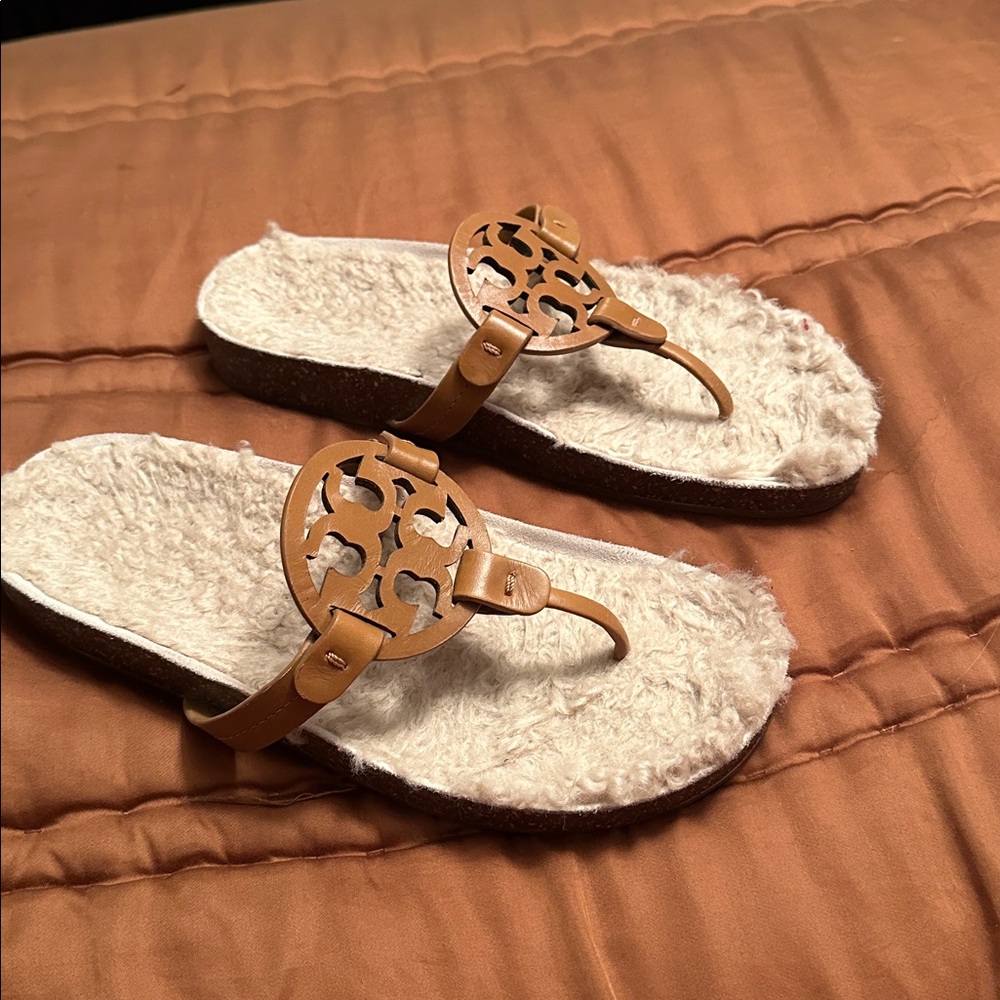 Tory Burch Brown Shearling Sandals